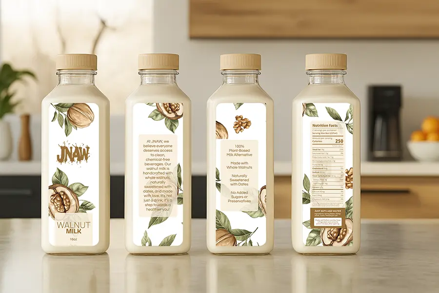 JNAW product labels for Walnut Milk